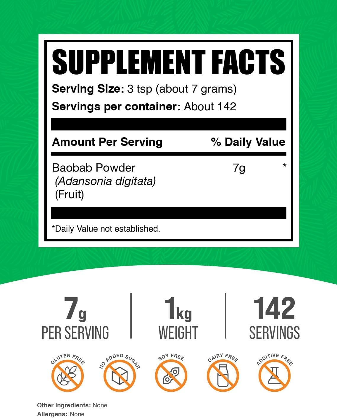 BulkSupplements Baobab Fruit Powder - 1 kg - görsel 2