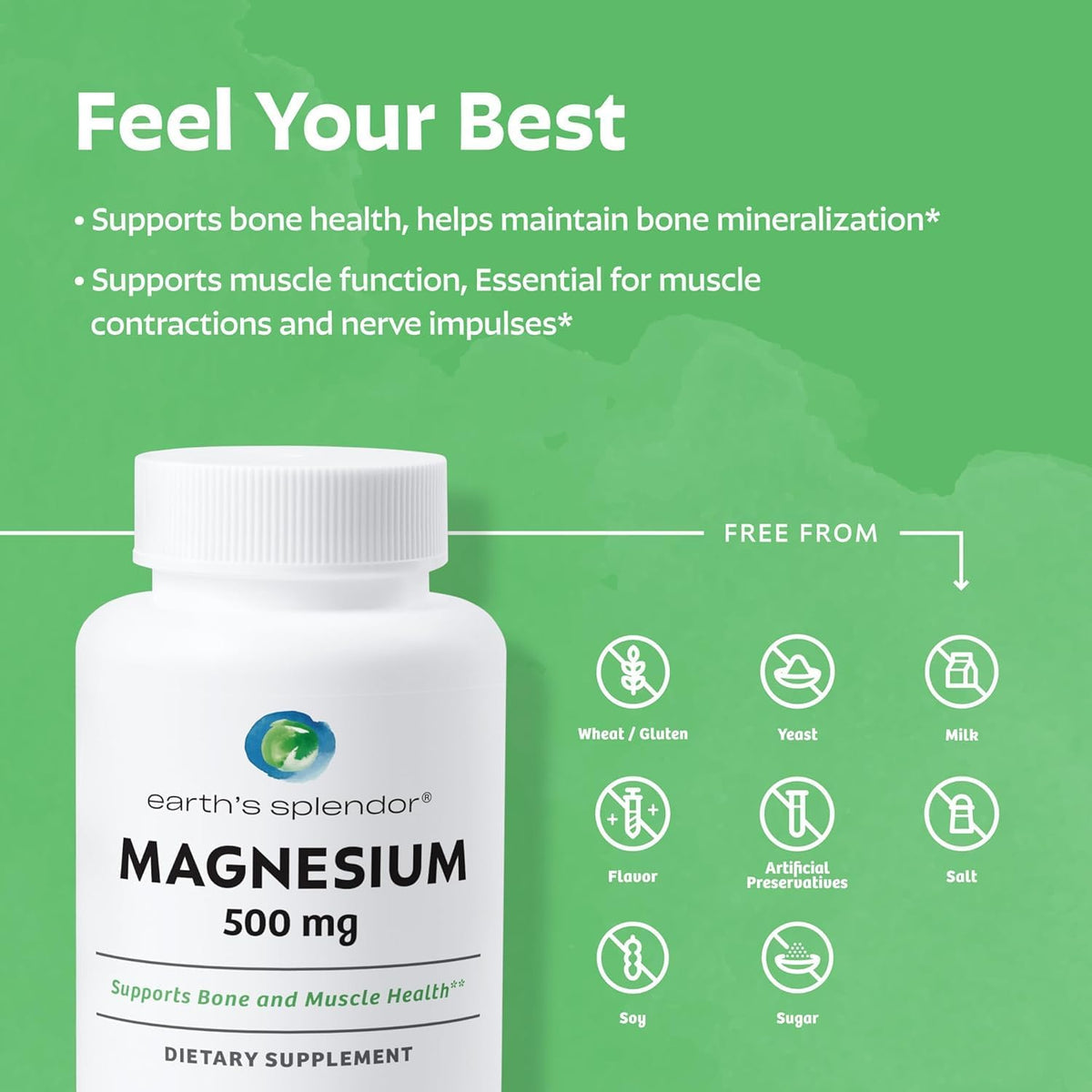 Earth's Splendor Energy + Muscle Support: Vitamin B12 (1000 mcg) and Magnesium (500 mg) Supplement – Image 5