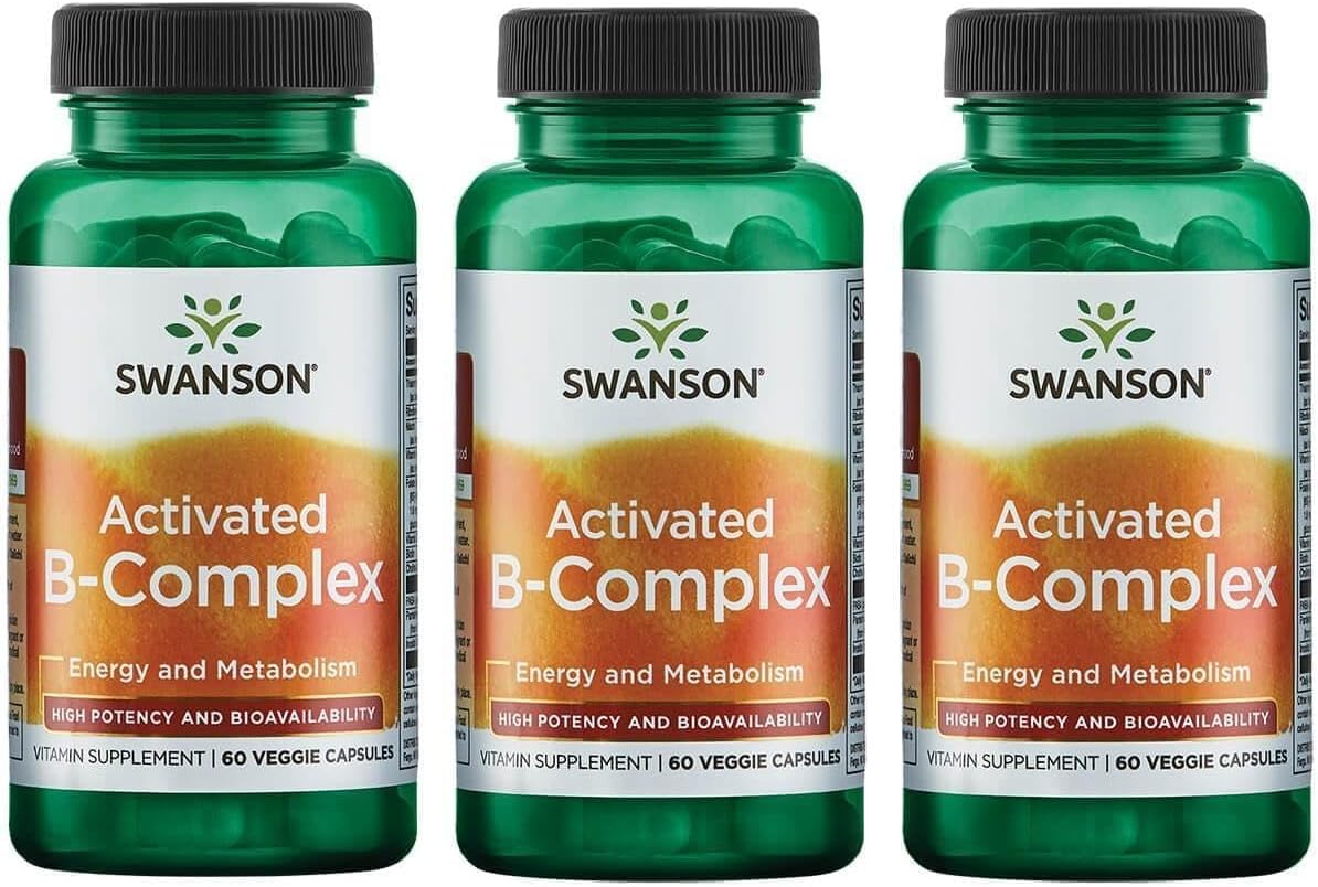 Swanson Activated B-Complex – High Potency Bioavailable B Vitamins (60 Vegan Capsules, 3 Pack) - görsel 1