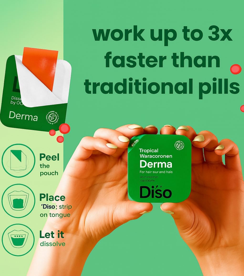 DISO Derma Fast-Dissolving Oral Strips for Hair, Skin & Nails with Biotin, Tropical Watermelon Flavour, Vegan, Sugar-free, Gluten Free, 30 Strips - görsel 4