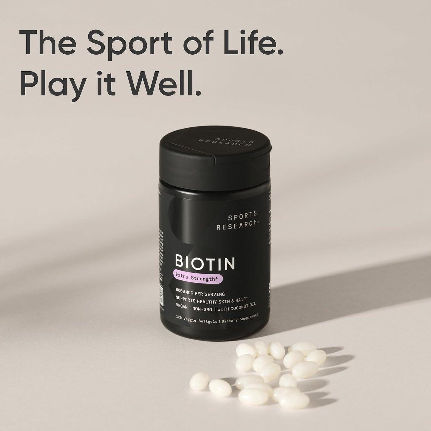 Sports Research® Biotin 5000mcg with Organic Coconut Oil - Vegan, Non-GM, 120 Softgels - görsel 8