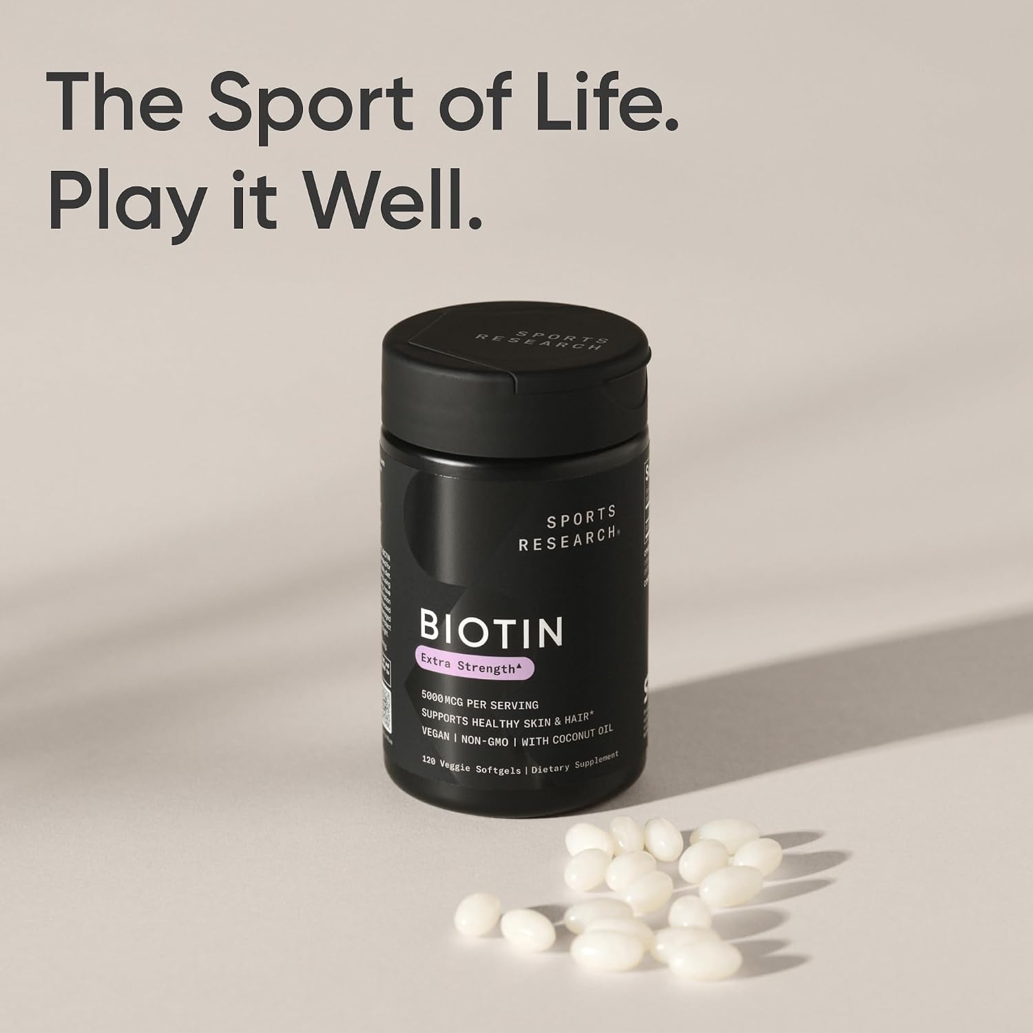 Sports Research® Biotin 5000mcg with Organic Coconut Oil - Vegan, Non-GM, 120 Softgels - görsel 8