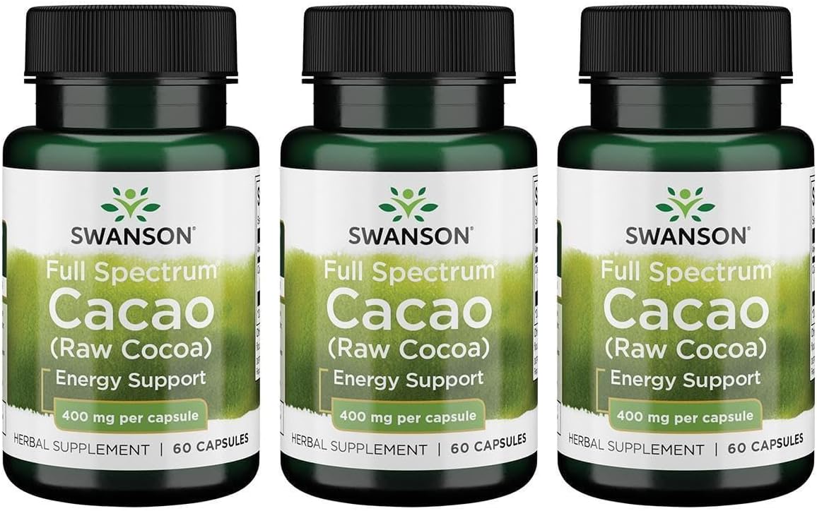 Swanson Full Spectrum Cacao (Raw Cocoa) - Herbal Supplement for Mild Energy Support - Traditional Whole Fruit Formula - (60 Capsules, 400mg Each) - görsel 8