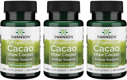 Swanson Full Spectrum Cacao (Raw Cocoa) - Herbal Supplement for Mild Energy Support - Traditional Whole Fruit Formula - (60 Capsules, 400mg Each)