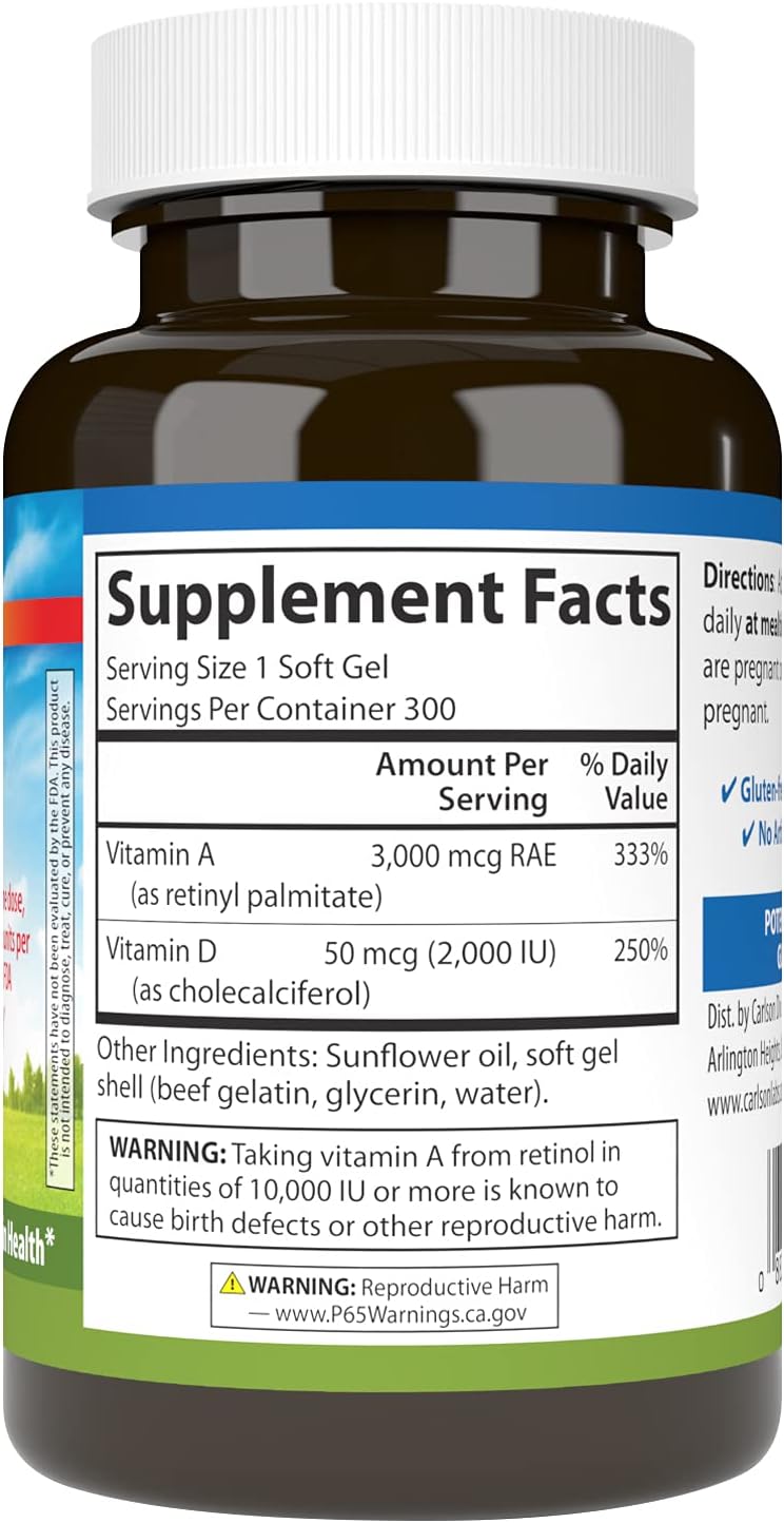 Carlson A & D 10000 IU Vitamin A 5000 IU Vitamin D3 Softgels - 300 Count - görsel 2