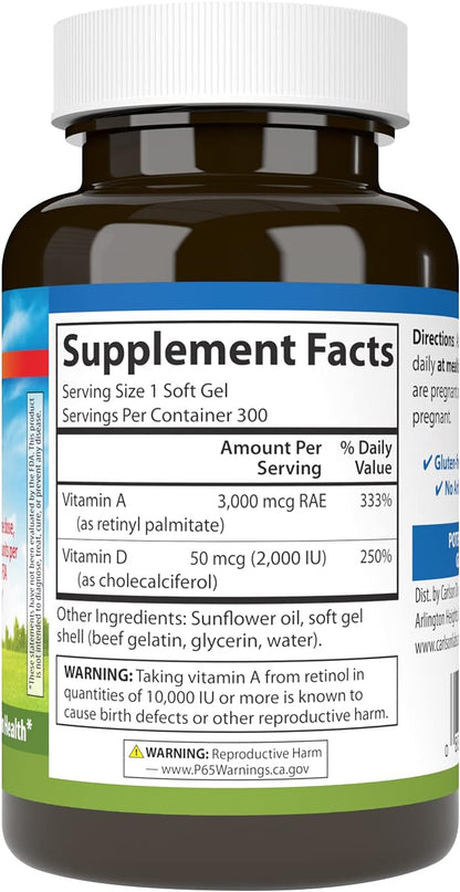 Carlson A & D 10000 IU Vitamin A 5000 IU Vitamin D3 Softgels - 300 Count