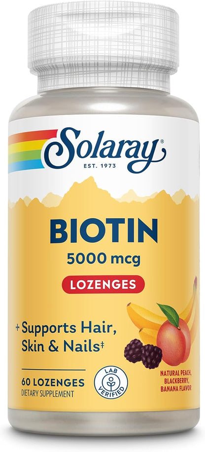 SOLARAY Biotin Supplement 5000 mcg - Pure Biotin for Hair, Skin and Nails - 60 Lozenges