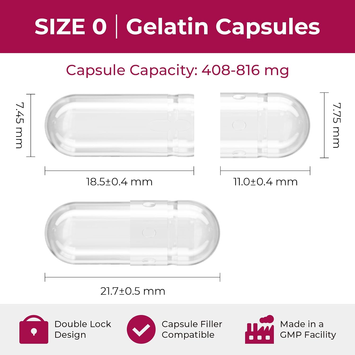 ATLEMISME Empty Gelatine Capsules Size 0 - Clear Empty Capsules 500 Count - Kosher and Halal Pure Gelatine Capsules - DIY Powder Filling - görsel 2