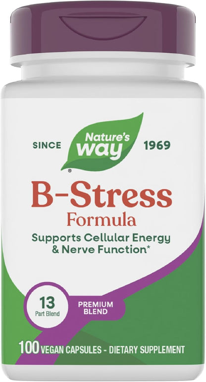 Nature's Way B-Stress Formula, Supports Energy & Nerve Function, with Vitamins C, B12, B6 & More, Gluten Free, 100 Vegan Capsules