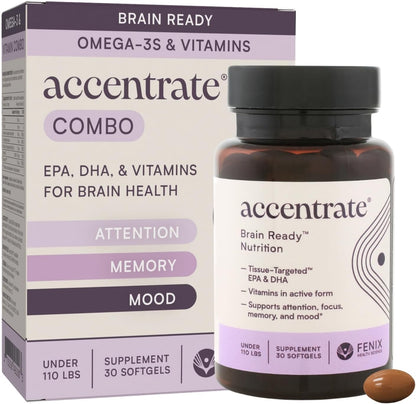 Accentrate Brain Supplement for Natural Focussed and Attention – Active B Vitamin and Omega-3 Combo