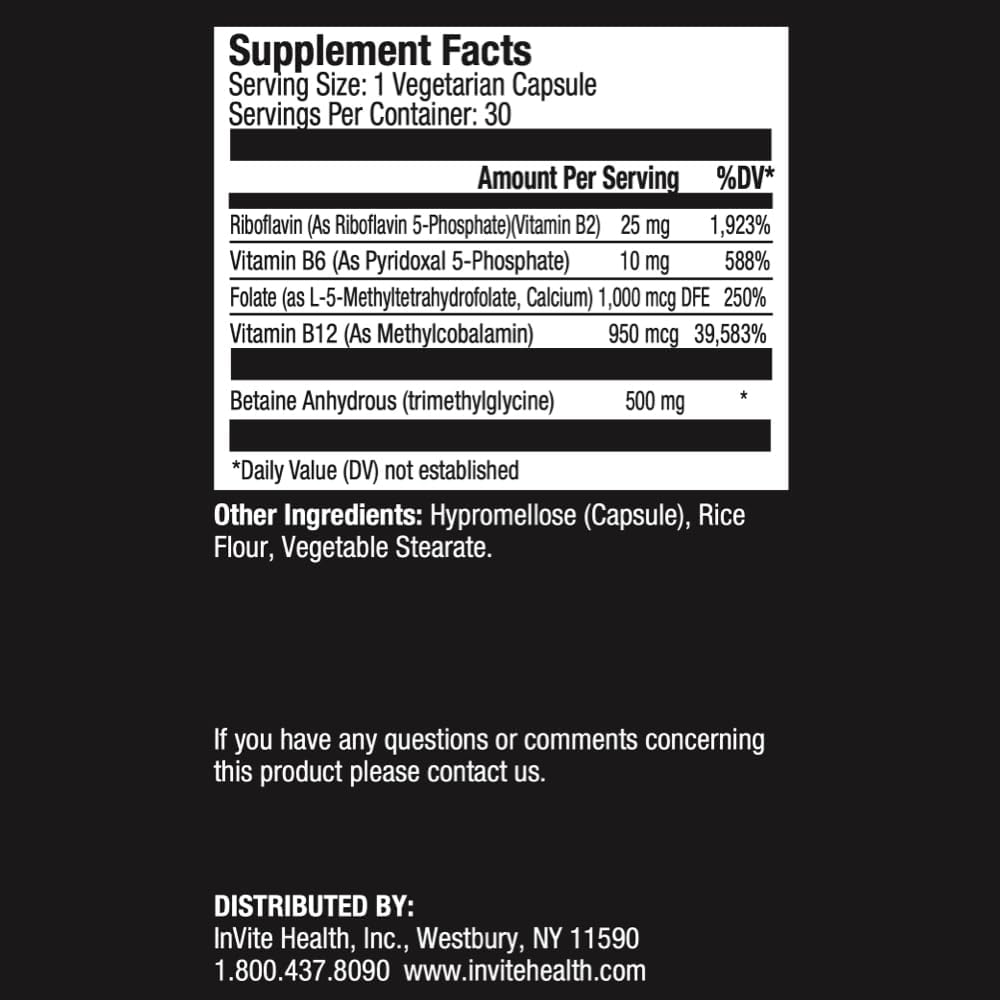 Invite Health Methyl-B – Activated B Complex with Methylated B Vitamins (30 Vegetarian Capsules) - görsel 2
