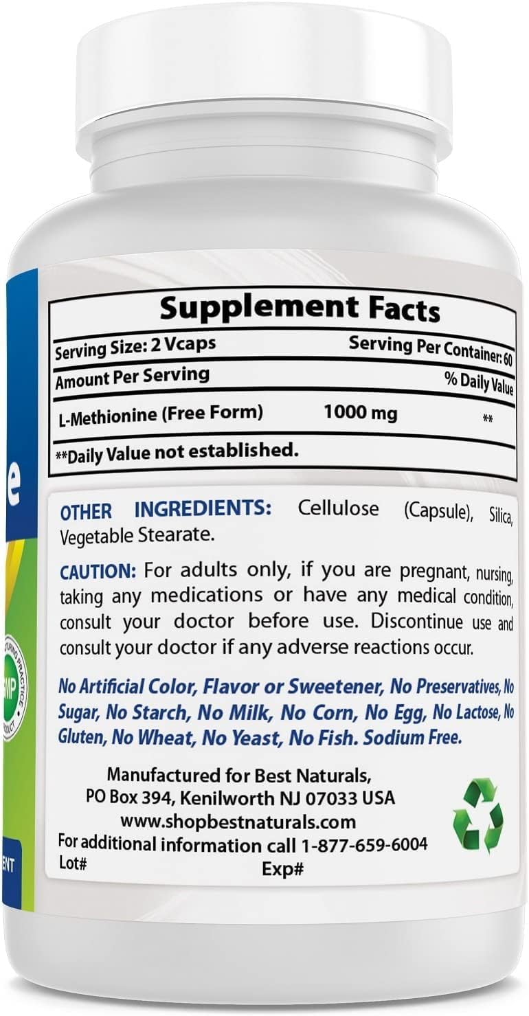Best Naturals L-Methionine 500 mg 120 Vegetarian Capsules - görsel 5