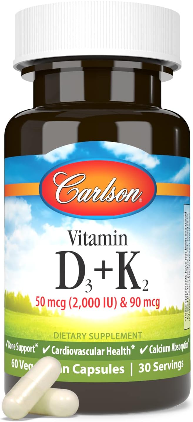 Carlson Vitamin D3 + K2, 2000 IU (50 mcg) with 90 mcg Vitamin K2 MK-7, 60 Capsules - görsel 5