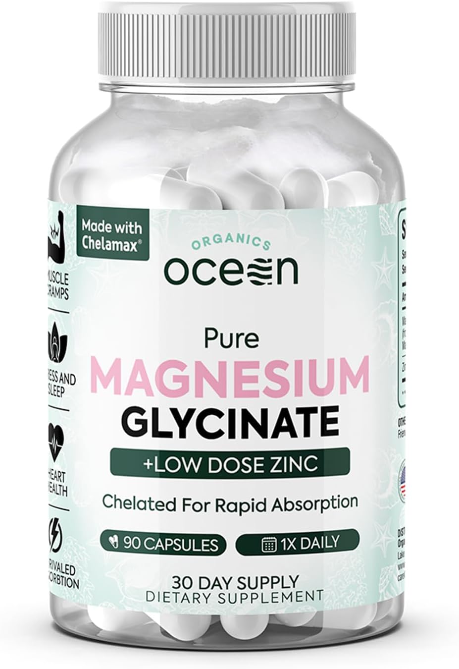 Organics Ocean Pure Magnesium Glycinate with Zinc – Chelated Magnesium for Sleep and Muscle Support – 6 Bottles - görsel 10