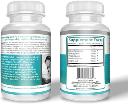 Richardson Nutritional Centre B15 Complete – Extra-strength formula: 500 mg per capsule of pangamic acid, TMG, and – Image 6