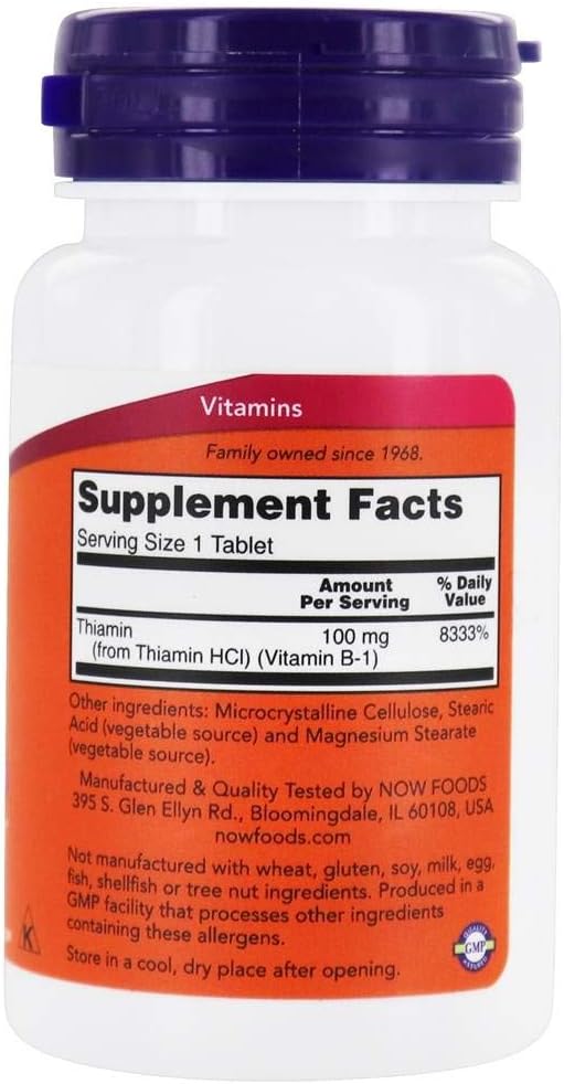 NOW Foods Vitamin B-1 (Thiamine) 100 mg, 200 Tablets - görsel 2