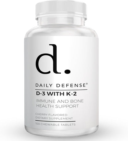 Daily Defence Vitamin D3 K2 2000IU Chewable Tablets, Cherry Flavour, 100 Count