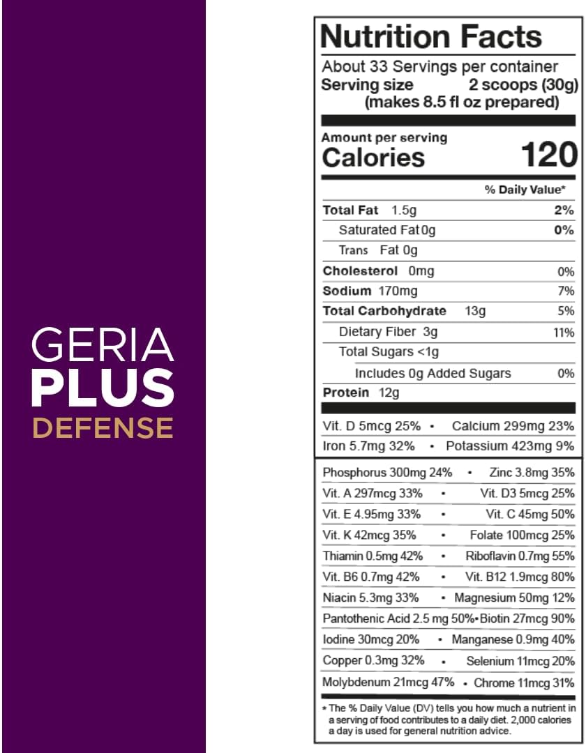 Geriaplus High Protein Nutrition Shake for Seniors, Daily Nutrition & Energy Support, Gluten Free, Vanilla, 1000g - görsel 2