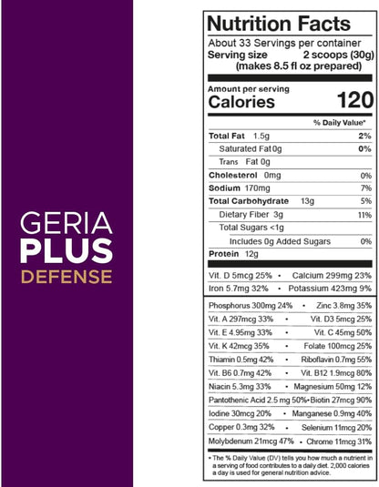 Geriaplus High Protein Nutrition Shake for Seniors, Daily Nutrition & Energy Support, Gluten Free, Vanilla, 1000g