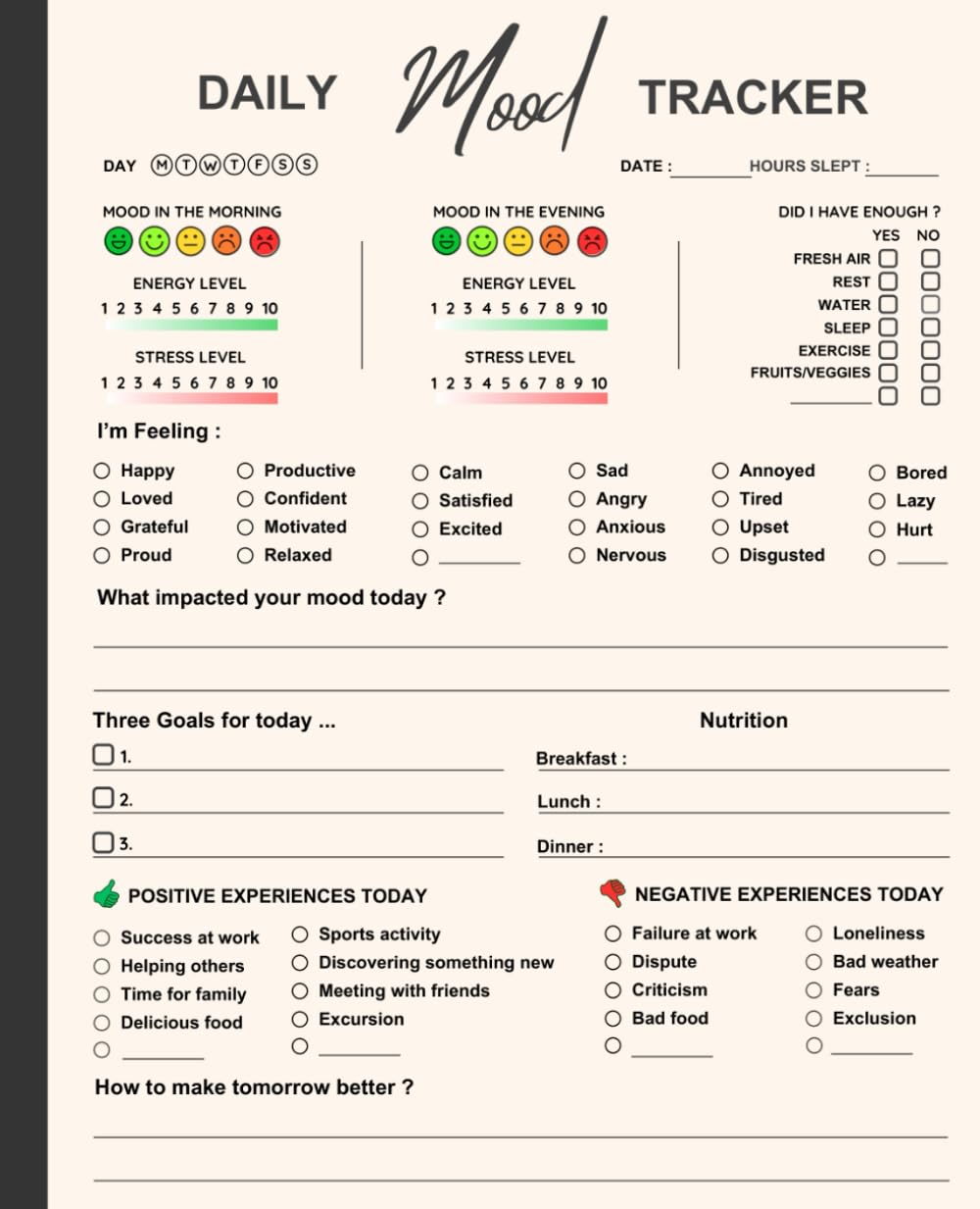 Mood Tracker Journalling: Daily Mood Tracker – Guided Prompts: Carefully designed questions help you explore your – Image 1