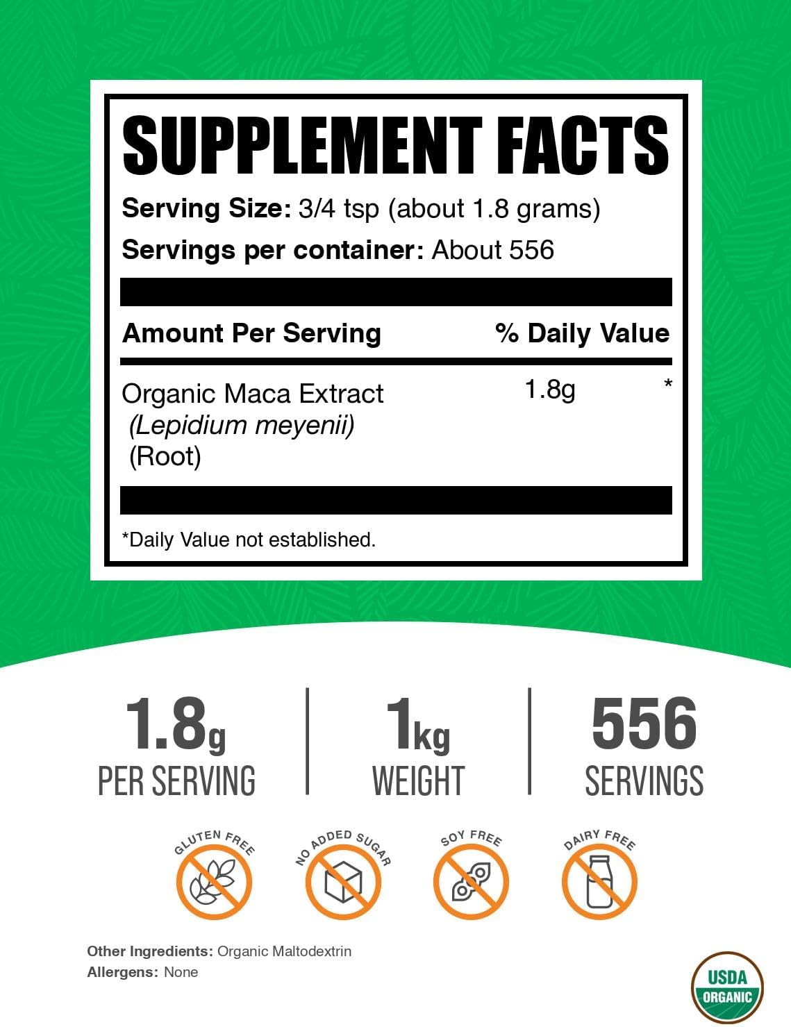 BulkSupplements.com Organic Maca Root Extract Powder (1 kg) - görsel 2