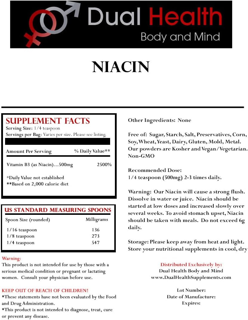 Niacin Powder (454 g) – Vitamin B3 Bulk Supplement, Immediate Release with Flush – Image 2