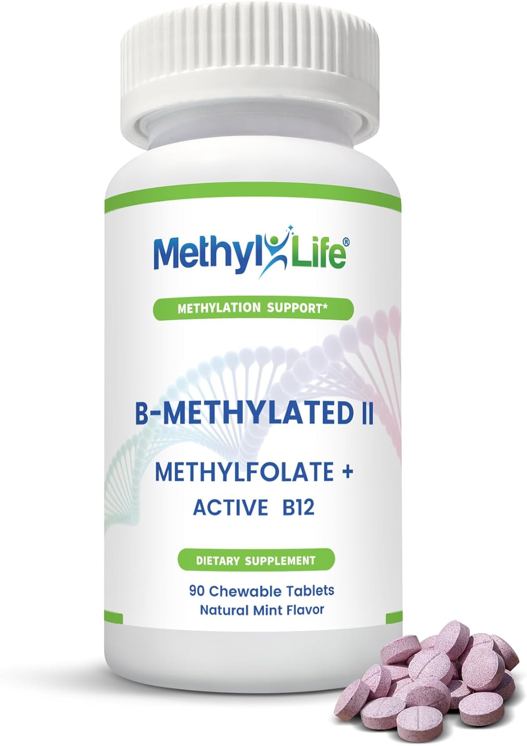 Methyl-Life® B-Methylated Chewable – 3 mg L-Methylfolate + Methyl B12 Sublingual Tablets (Methylcobalamin) | Active Folate & Vitamin B12 | Vegan, Non-GM, Gluten free - görsel 1