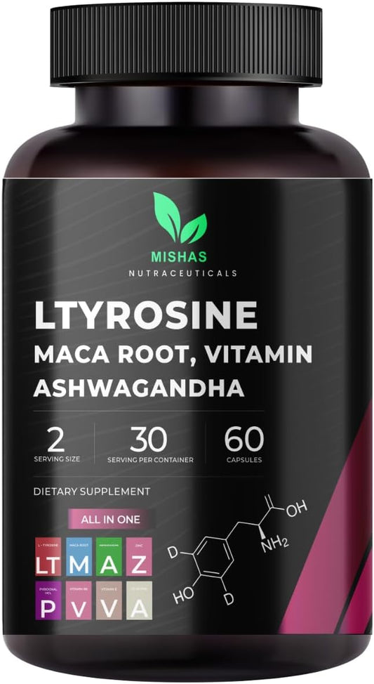 Mishas Nutraceuticals L-Tyrosine with Maca – Enhanced Mental Focus & Clarity: L-Tyrosine helps support cognitive – Image 1
