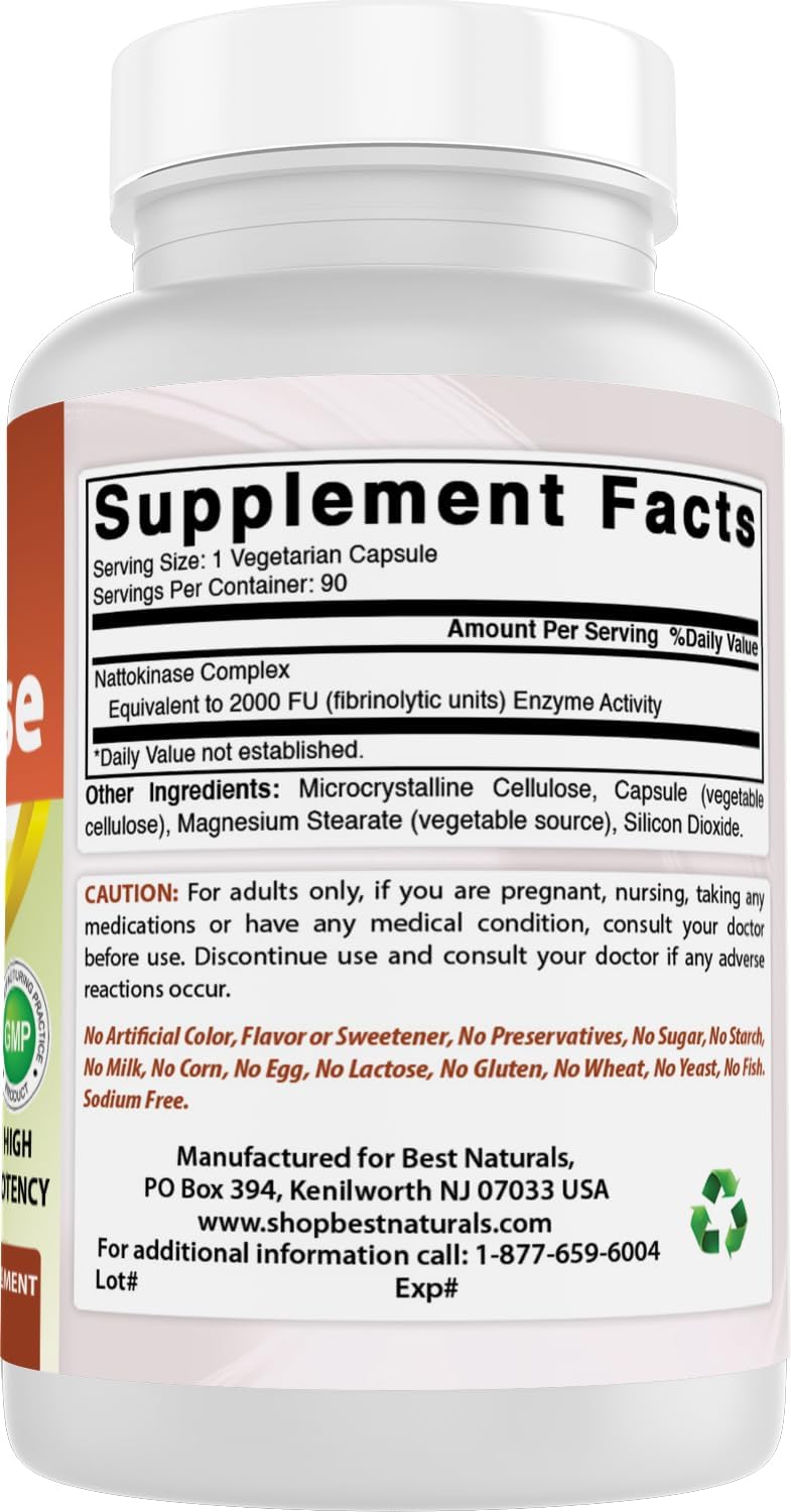 Best Naturals Nattokinase 2000 FU, 100 mg, 90 Vegetarian Capsules - görsel 6