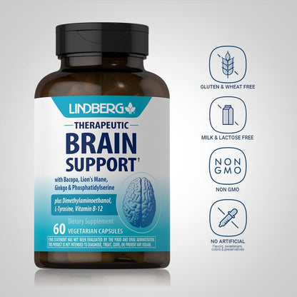 Lindberg Brain Support Supplement – 60 Capsules – with Phosphatidylserine, Lion's Mane, Vitamin B12 – Vegetarian, Non-GM, Gluten free