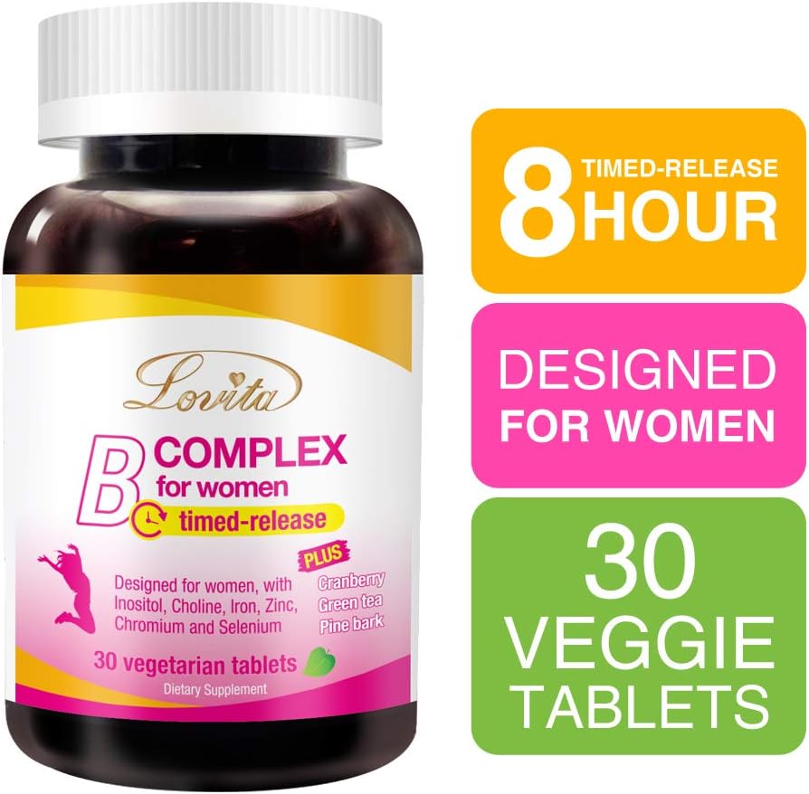 LOVITA High Potency Vitamin B Complex for Women's - Timed-release with Iron, Vitamin C, Cranberry, Pine Bark, Green Tea (Pack of 3, 90 Tablets) - görsel 2