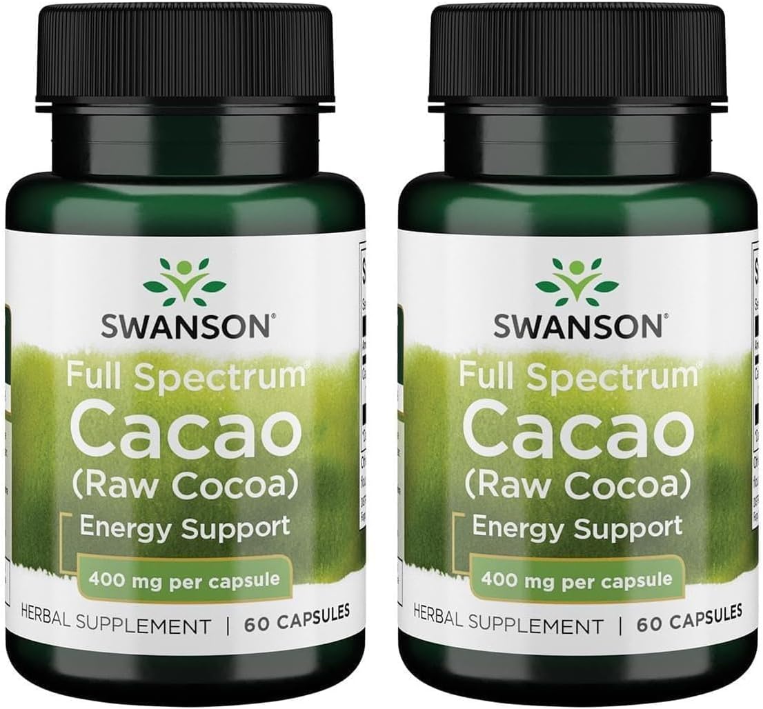 Swanson Full Spectrum Cacao (Raw Cocoa) - Herbal Supplement for Mild Energy Support - Traditional Whole Fruit Formula - (60 Capsules, 400mg Each) - görsel 9