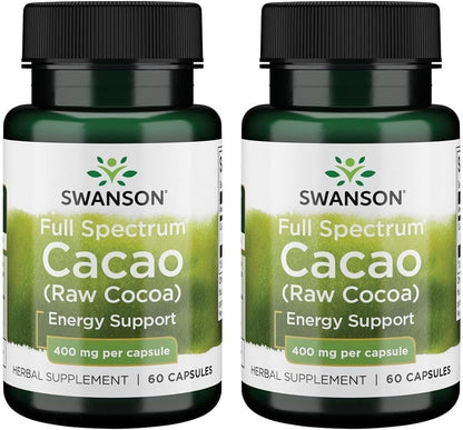 Swanson Full Spectrum Cacao (Raw Cocoa) - Herbal Supplement for Mild Energy Support - Traditional Whole Fruit Formula - (60 Capsules, 400mg Each)