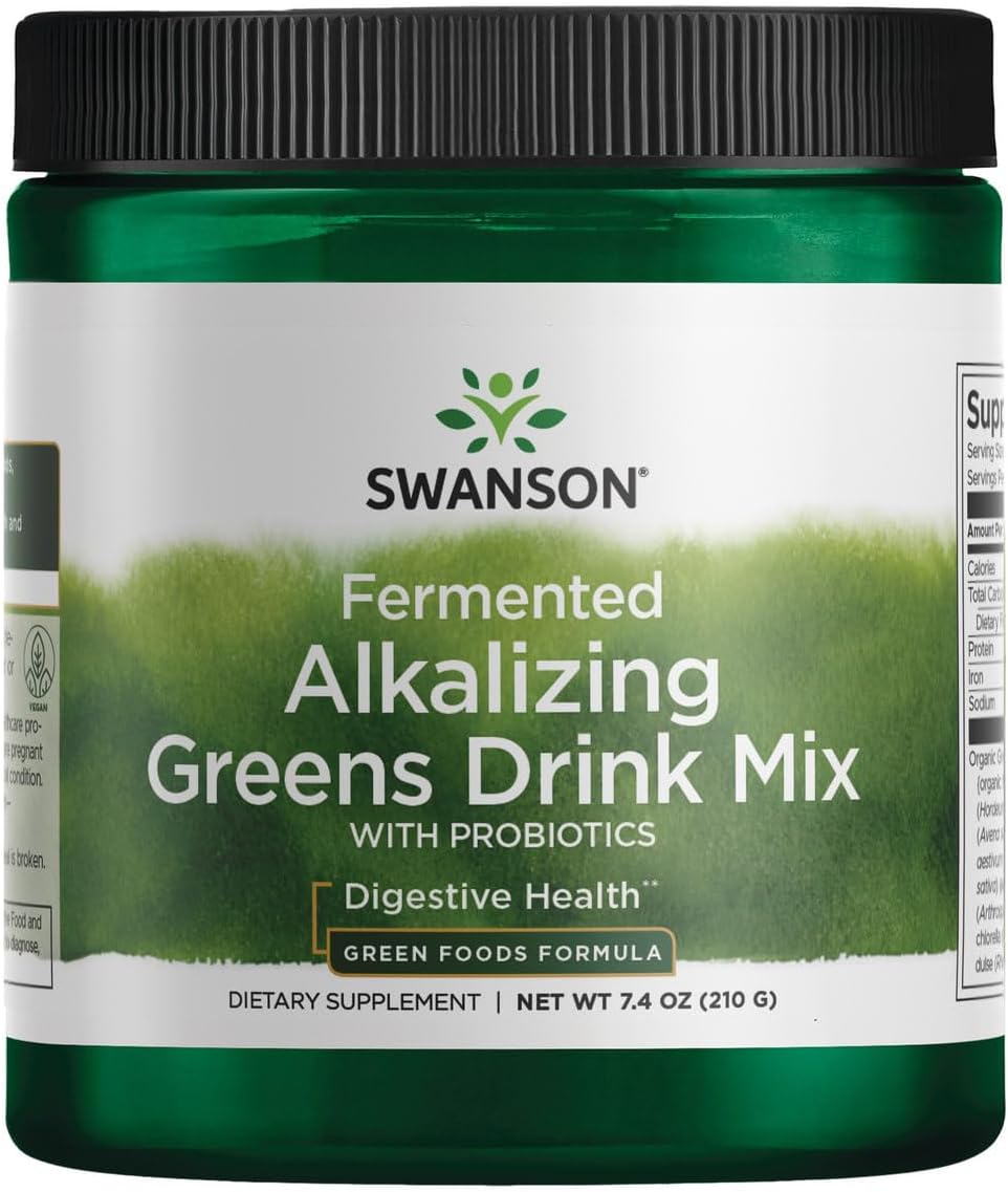 Swanson Fermented Alkalising Greens Drink Mix, 210 g Powder - görsel 1
