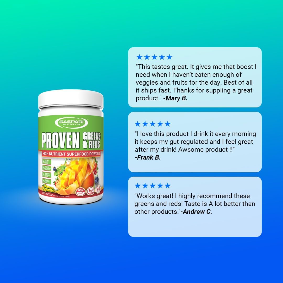 Gaspari Nutrition Greens and Reds: Organic Superfood Powder, Immune Support, Probiotics and Fibre, Vegan and Non-GM (30 Servings, Mango Splash) - görsel 7