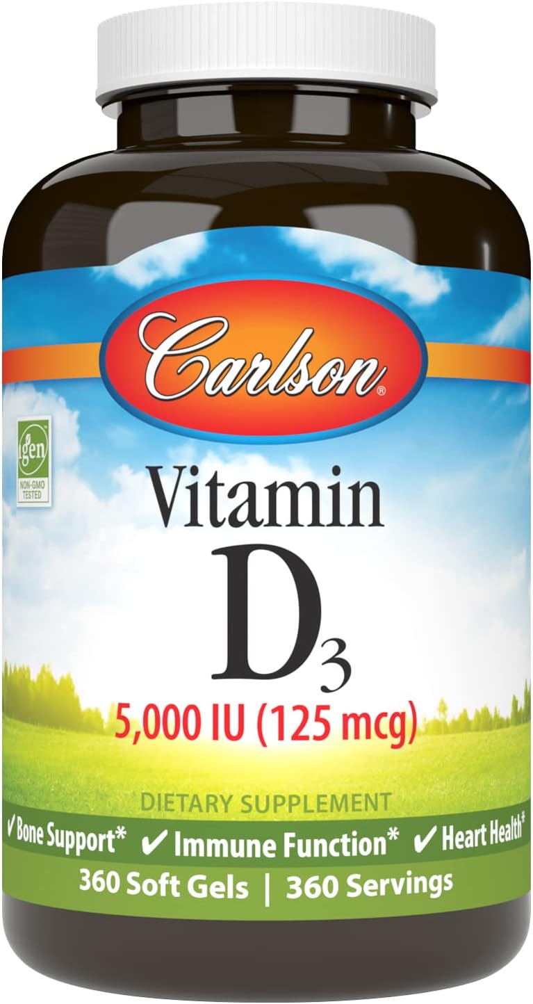 Carlson Vitamin D3 5,000 IU, Bone Health, 360 Soft Gels - görsel 1