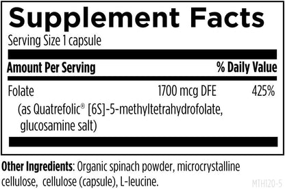 Designs for Health L 5-MTHF - Quatrefolic L Methylfolate Supplement 1mg (1700mcg DFE) - Methylated Folate Supplement for Women & Men - Supports Methylation - Non-GMO, Gluten Free (120 Capsules)