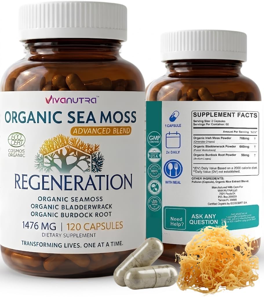 VIVANUTRA Organic Wildcrafted Sea Moss Capsules, 1476mg, 120ct - görsel 1