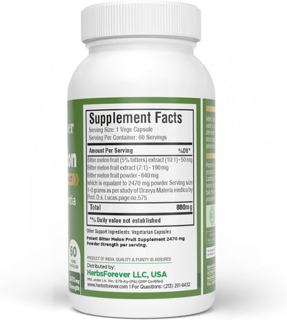 HerbsForever Bitter Melon Extra Strength (10:1) Extract – 880mg, 60 Veg Capsules