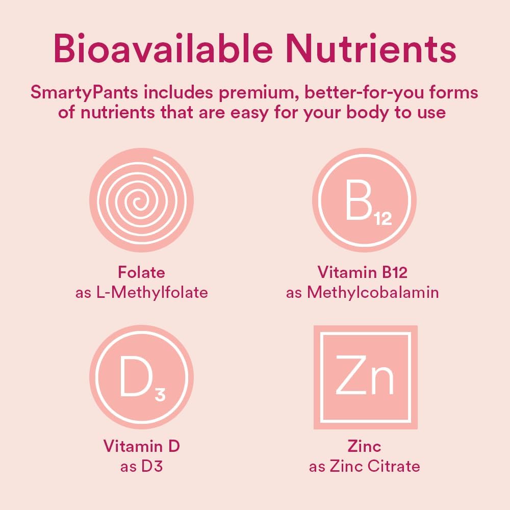 SmartyPants Women's Multivitamin Gummies: Omega 3 Fish Oil (EPA/DHA), Methylfolate, CoQ10, Vitamin D3, C, Vitamin B12, B6, A, K & Zinc, Inositol, Gluten free, 180 Count (30 Day Supply) - görsel 8