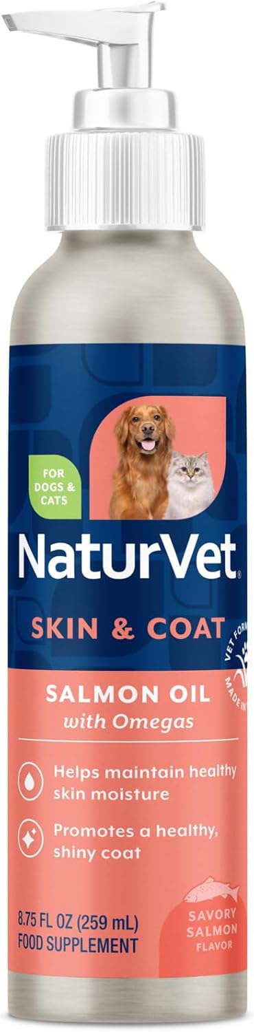 NaturVet – Salmon Oil Skin & Coat Plus Omegas | Supports Healthy Skin & Glossy Coat | Natural Source of Omega-3 & 6 Fatty Acids | for Dogs & Cats (500 mL Oil)