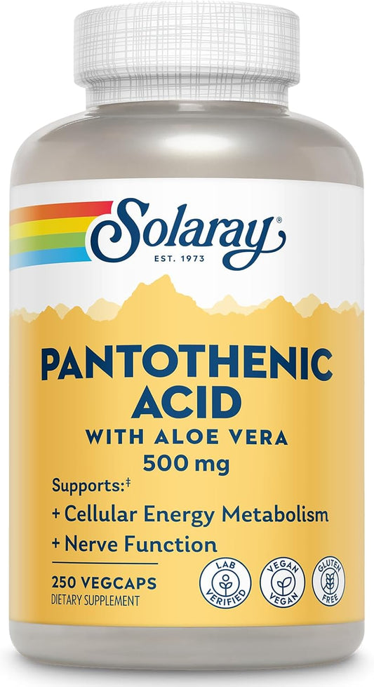 SOLARAY Pantothenic Acid 500mg – Vitamin B5 Supplement for Energy Support – Image 1