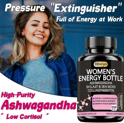 Himiyer Women's's Energy Supplement, 60 Vegetable Capsules, with Ashwagandha, Shilajit, Sea Moss, Collagen and Biotin – Image 3