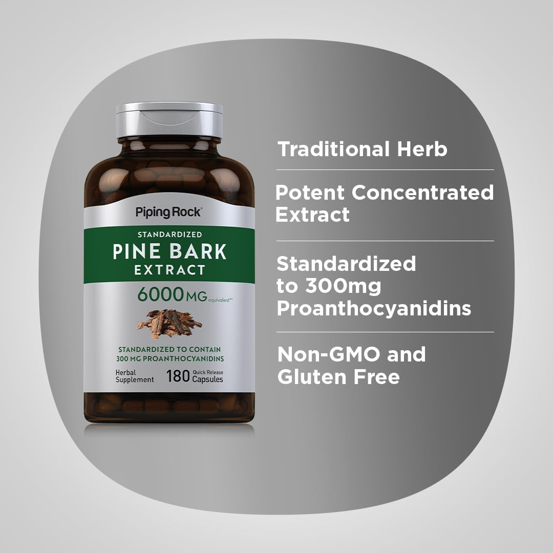 Piping Rock Pine Bark Extract Capsules | 180 Count | Standardised Herbal Supplement | Non-GM & Gluten free - görsel 4