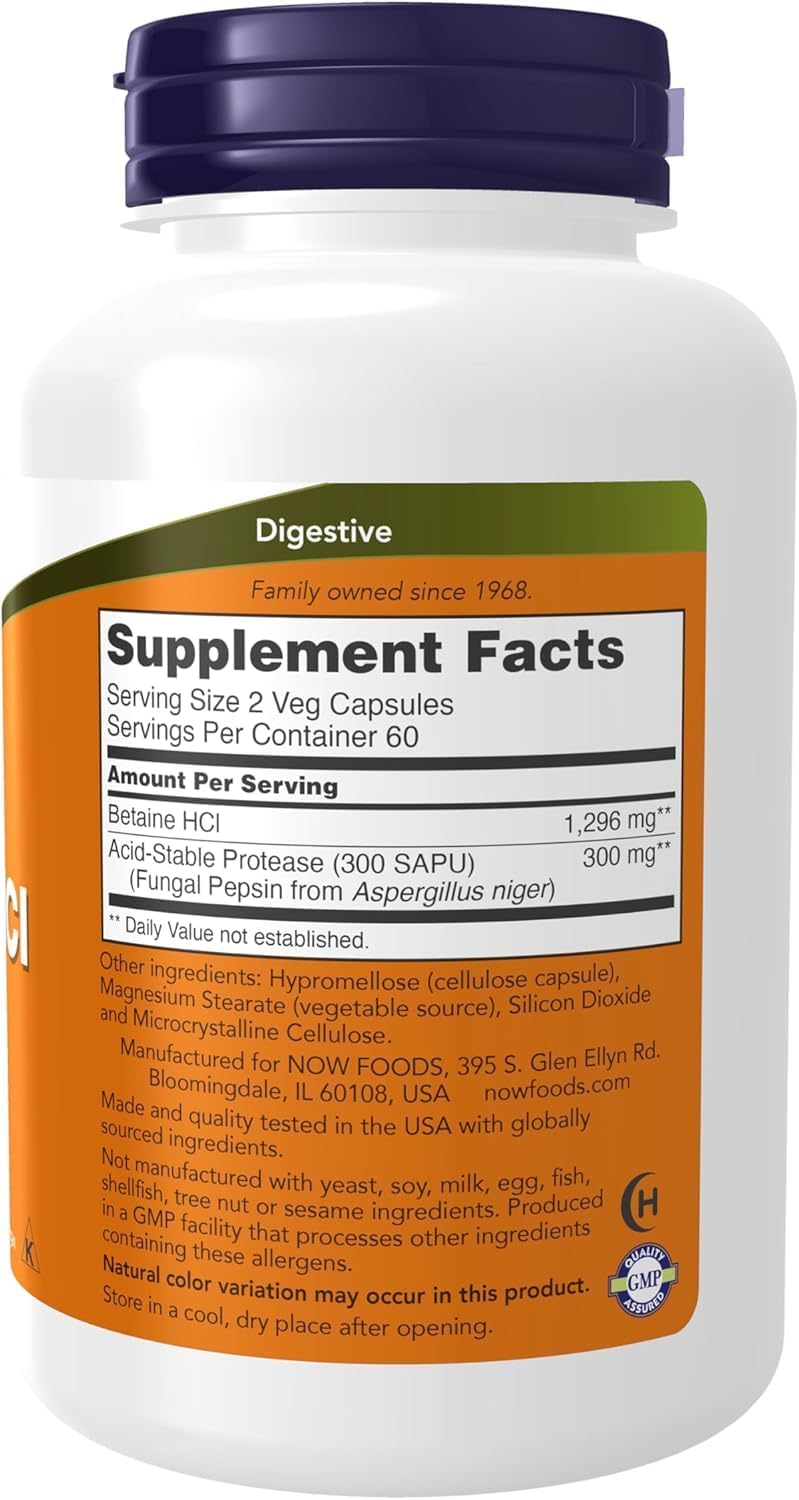 NOW Foods Betaine HCl, 120 Capsules - görsel 2