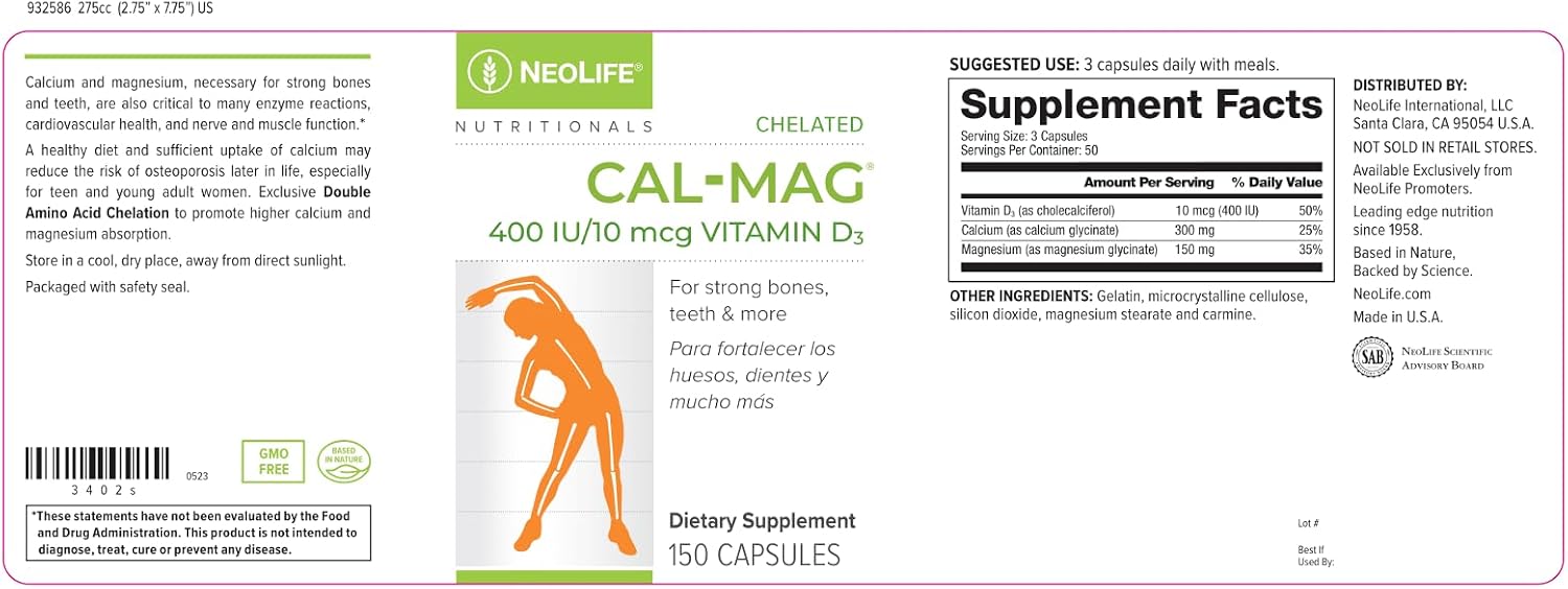 NeoLife Chelated Cal-Mag with Vitamin D 400 IU – 150 Soft-gels - görsel 5