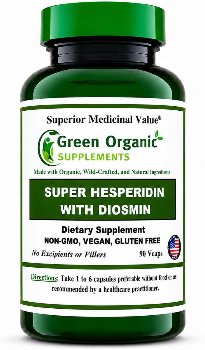 Green Organic Supplements Super Hesperidin with Diosmin, Narangin, Hand Made, Non-GM, Vegan & Gluten free - görsel 1