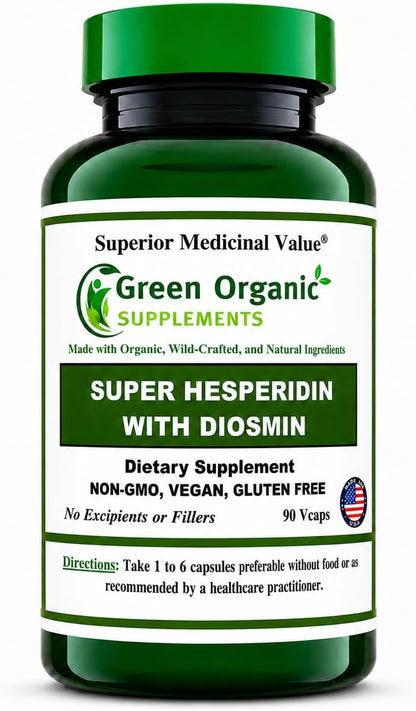 Green Organic Supplements Super Hesperidin with Diosmin, Narangin, Hand Made, Non-GM, Vegan & Gluten free