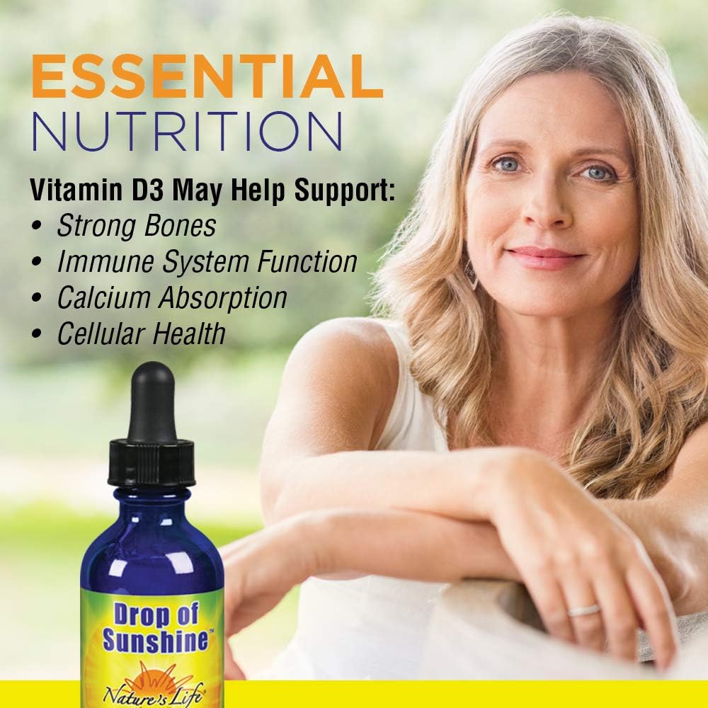 Nature's Life Drop of Sunshine Vitamin D-3 Drops in Organic Extra Virgin Olive Oil & Coconut Oil 5000 IU | Supports Strong Bones & Immune System | 2 oz - görsel 3