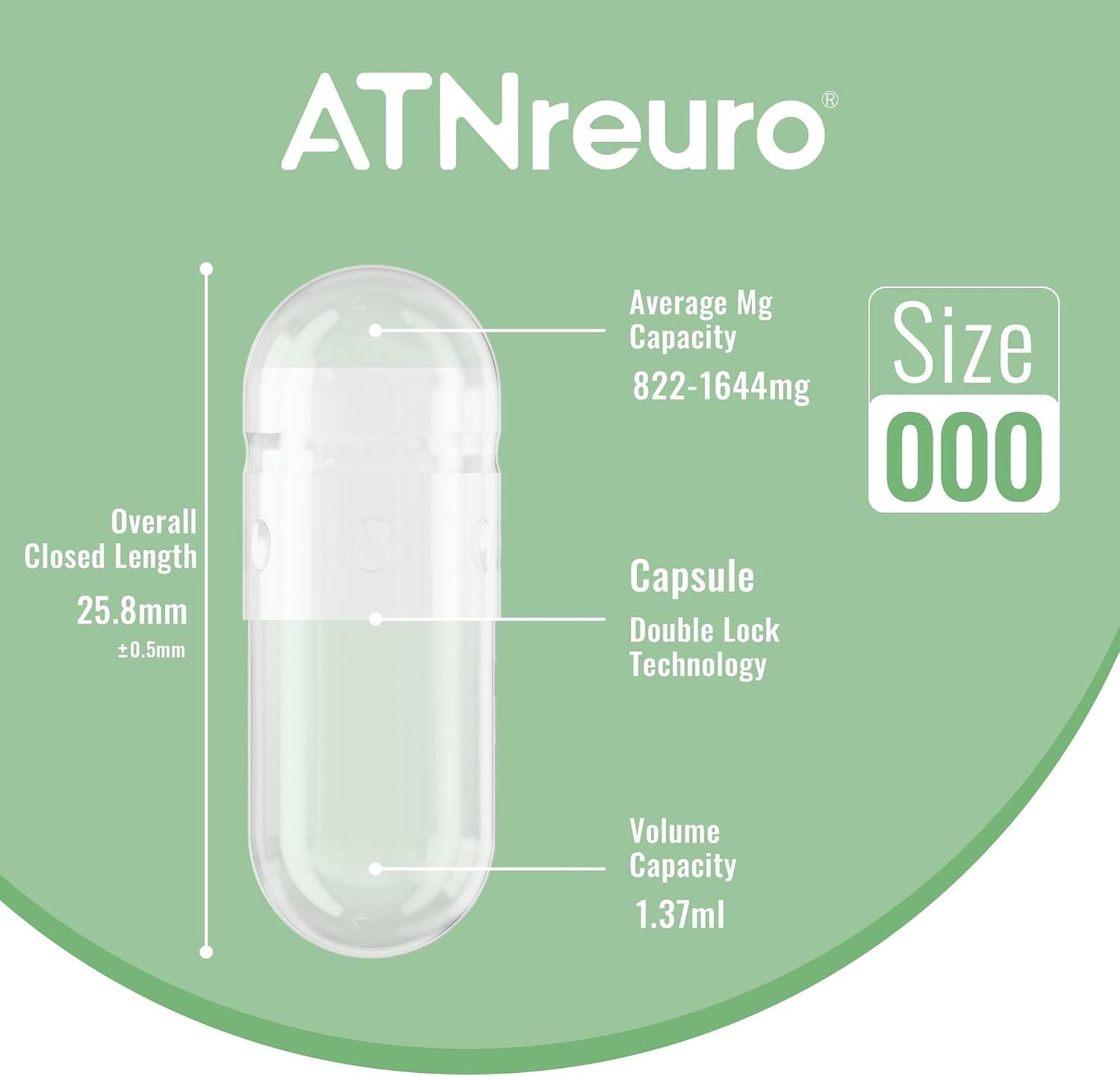 ATNreuro Empty Gelatine Capsules Size 000 (500 Count) with 2 Micro Spoons - görsel 3